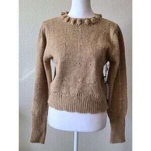 ASTR The Label Women's Crop Sweater Small Cable Knit Glitter Brown Scallop Hem